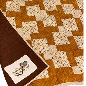 Handmade Childrens Quilt Patchwork Brown Orange Farmhouse Baby Toddler newborn